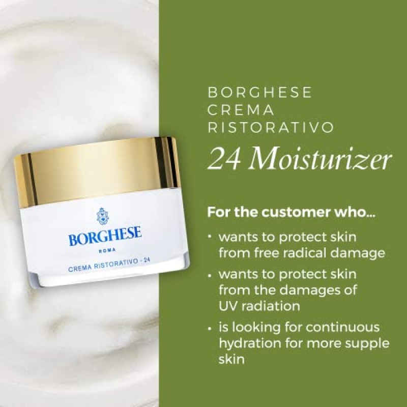 Borghese Crema Ristoravito – 24 연속 수분 공급 모이스처라이저 - 수분 공급 데일리 페이스 모이스처라이저 - 모든 피부용 - 1.0 FL Oz