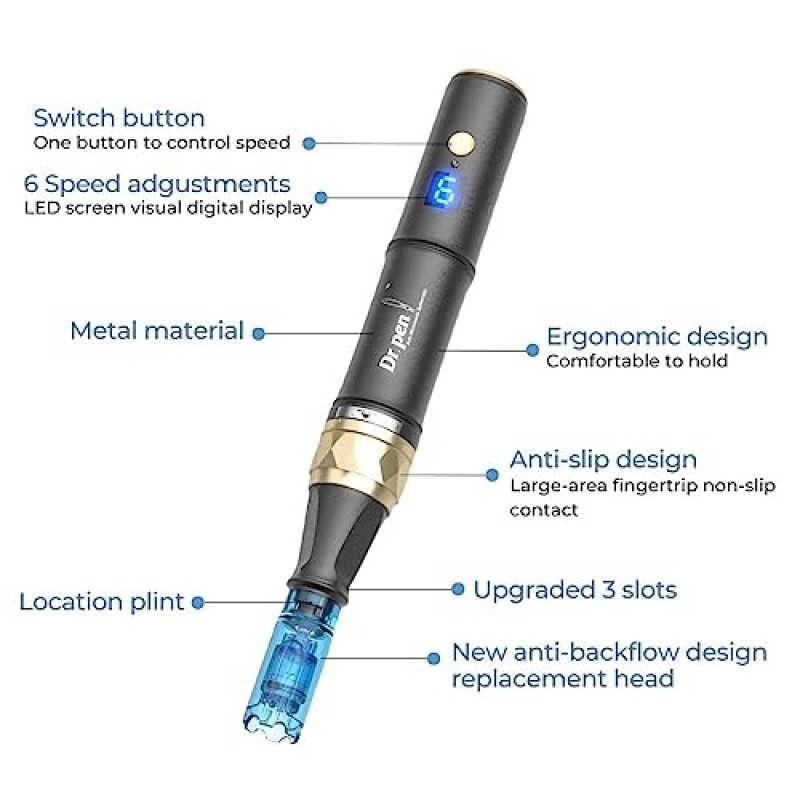 Dr. Pen Ultima A8S - 정통 다기능 무선 더마 뷰티 펜 - 믿을 수 있는 스킨 케어 도구 키트 - 0.25mm 12핀 х2 + 0.25mm 36핀 х2 + 0.25mm 원형 나노 x2