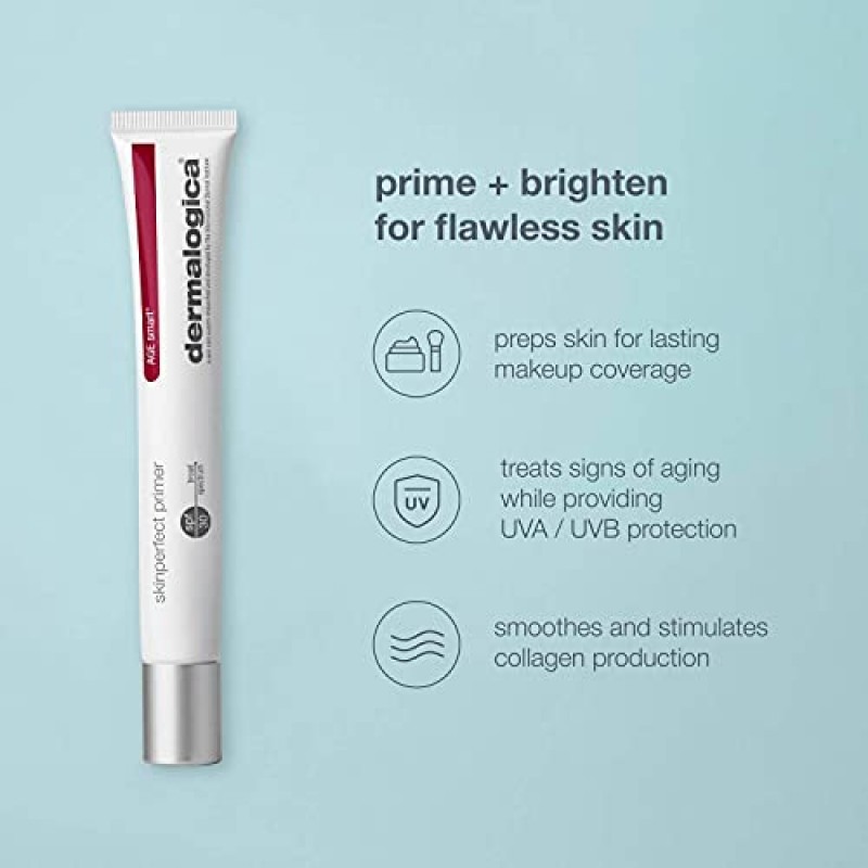 Dermalogica Skinperfect Primer SPF30, 폭넓은 스펙트럼의 자외선 차단제를 함유한 노화 방지 메이크업 프라이머 - 결점 없는 피부를 위한 브라이트닝 및 프라임, 0.75 Fl Oz (1 팩)