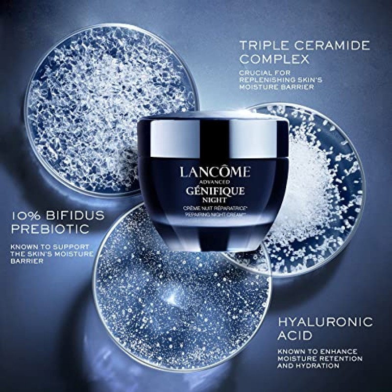 Lancôme Advanced Génifique 나이트 크림 - 밤새 피부 장벽을 회복합니다 - 비피더스 프리바이오틱, 히알루론산 및 삼중 세라마이드 복합체 함유 - 1.7 Fl Oz