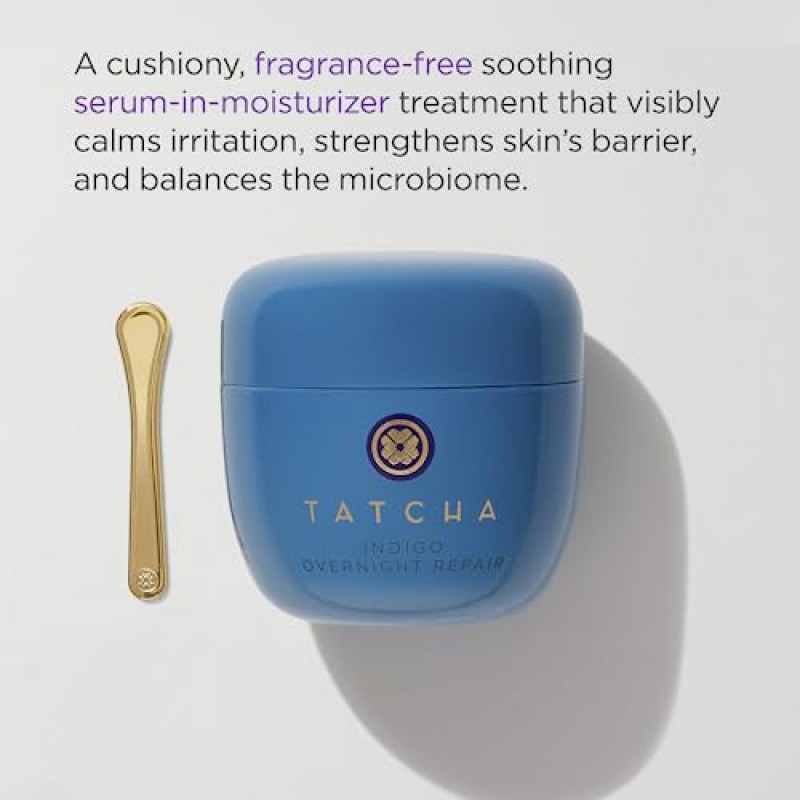 TATCHA 인디고 오버나이트 리페어 | 페이스 크림 & 세럼 트리트먼트, 무향 나이트 크림, 50 ml | 1.7온스