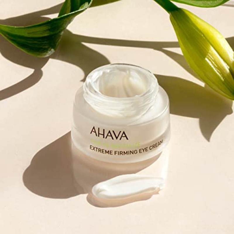 AHAVA 익스트림 퍼밍 아이 크림 - 눈가의 탄력을 높이고 수분을 공급하며 부드럽게 하고 주름을 줄여줍니다. 익스트림 복합체가 풍부하고 독점적인 사해 삼투압 물질, 펩타이드, 히알루론산 및 시어 버터, 0.5 Fl.Oz