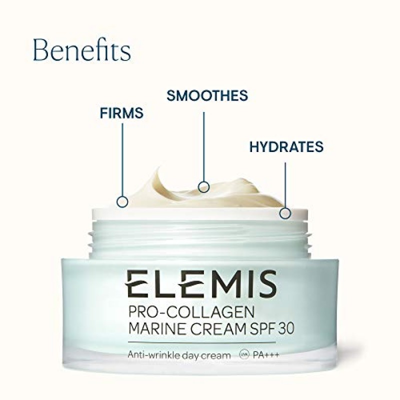 ELEMIS 프로 콜라겐 마린 크림 SPF 30, 가벼운 주름 방지 데일리 페이스 모이스처라이저 피부를 탄력있게 하고, 부드럽게 하고, 수분을 공급하고, 자외선 차단 기능을 제공합니다.