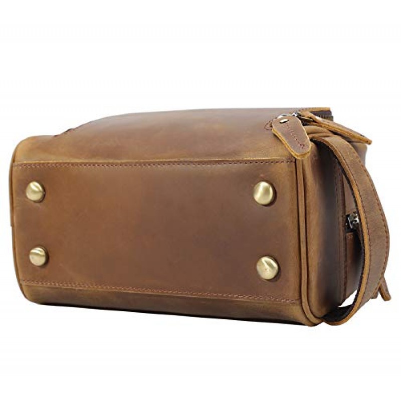 Polare 빈티지 풀 그레인 가죽 남성용 핸드메이드 여행 세면도구 가방 - Dopp 키트 - YKK 금속 지퍼가 달린 면도 키트