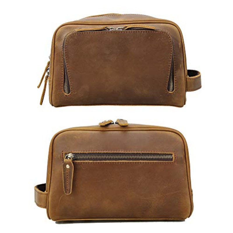 Polare 빈티지 풀 그레인 가죽 남성용 핸드메이드 여행 세면도구 가방 - Dopp 키트 - YKK 금속 지퍼가 달린 면도 키트