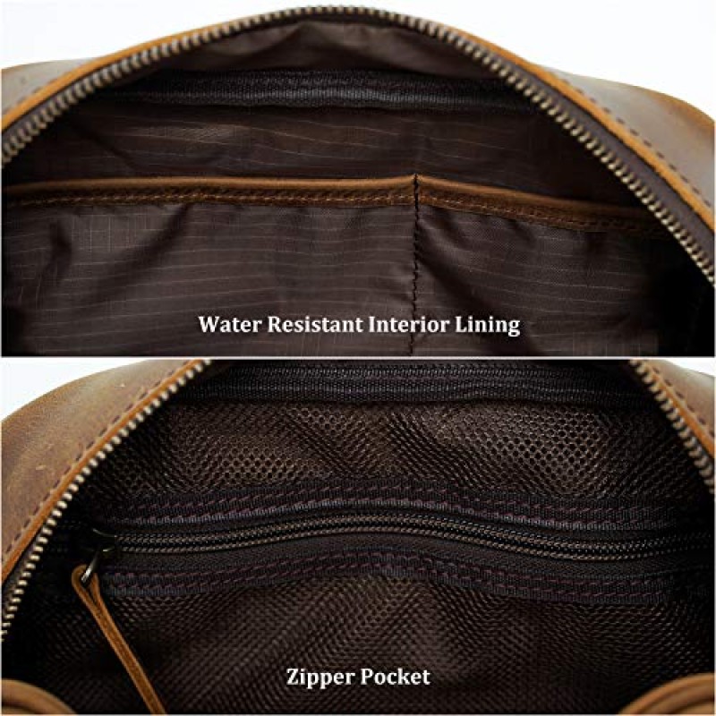 Polare 빈티지 풀 그레인 가죽 남성용 핸드메이드 여행 세면도구 가방 - Dopp 키트 - YKK 금속 지퍼가 달린 면도 키트