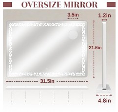 ROLOVE 32인치 x 22인치 조명이 있는 대형 화장 거울, 조약돌 패턴 조명이 있는 LED 화장 거울, 3가지 색상 조명 모드, 분리 가능한 10x 확대경이 있는 조명 거울 및 USB 충전 포트