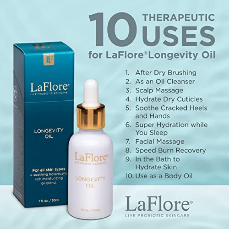 LaFlore Longevity Oil - 수분이 풍부한 페이셜 오일 - 피부에 영양을 공급하고 밝게 해주는 진정 식물성 블렌드 - 항산화제, 항염증제, 면역 강화 - 비건, 동물 실험을 하지 않은 모든 피부 타입용