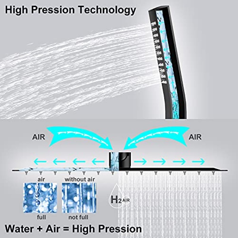 NERDON 샤워 시스템, 휴대용 12인치 매트 블랙 고압 레인 샤워 헤드, 벽걸이형 믹서 샤워 콤보 세트, 욕실 강우량 샤워 헤드 샤워 꼭지 황동 샤워 밸브 및 트림
