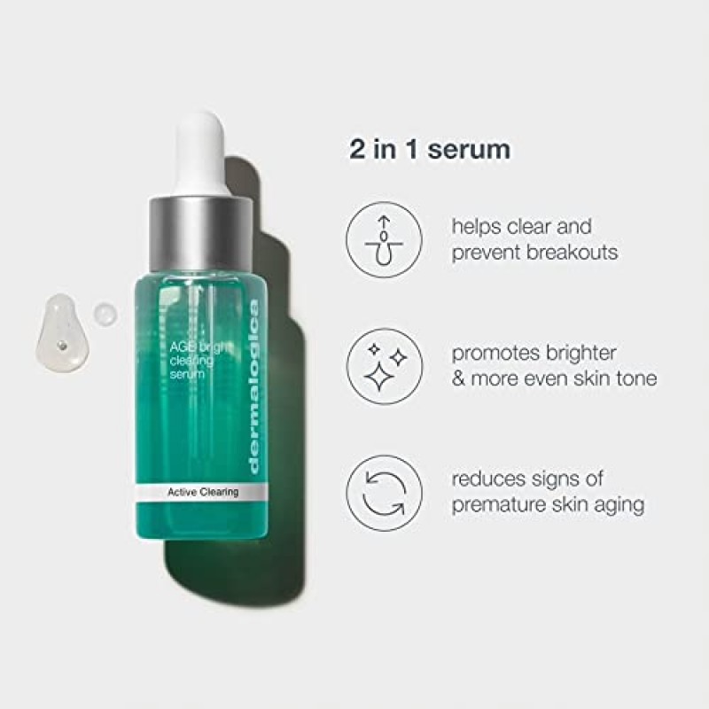 Dermalogica Age 브라이트 클리어링 세럼 (1 Fl Oz) 살리실산 함유 안티 에이징 페이스 세럼 - 더 부드럽고, 더 깨끗하고, 더 밝고, 더 고른 피부를 촉진합니다