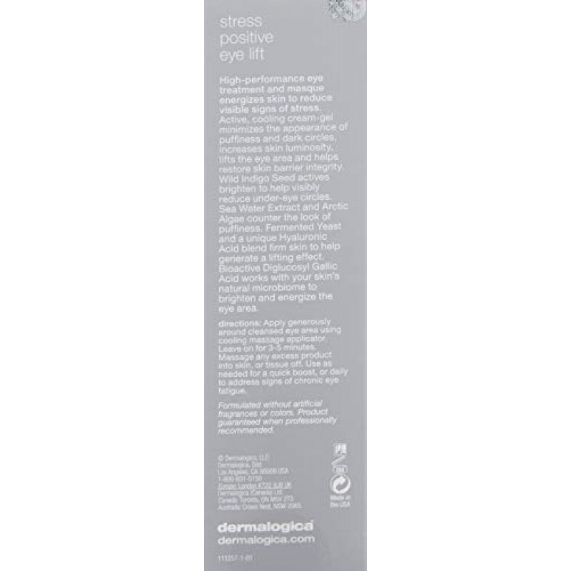 Dermalogica 스트레스 포지티브 아이 리프트(0.85 Fl Oz) 히알루론산 함유 아이 크림 - 다크서클을 밝게 하고 눈 밑 부분을 눈에 띄게 완화합니다