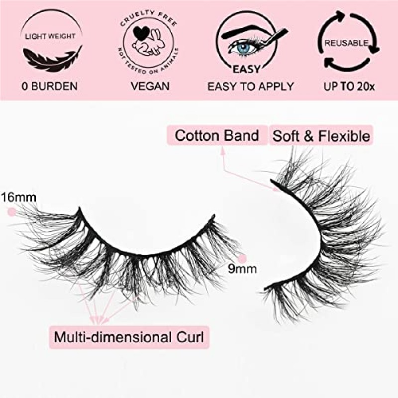 APCYUST Lashes 대량 100 쌍 도매 짧은 속눈썹 자연 룩 푹신한 밍크 속눈썹 15mm 5D 가짜 밍크 거짓 속눈썹 16mm 고양이 눈 가짜 속눈썹 개별 휴대용 속눈썹 팩이 포함 된 부드러운 14mm 전경 스트립 눈 속눈썹