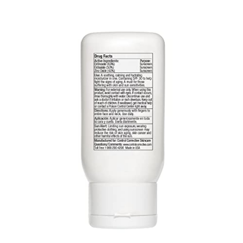 Control CORRECTIVE 식물성 수딩 크림 Spf 30, 2.5Oz - 보습제, 민감한 피부용, 피부 진정 및 보호, 밀 배아 오일, 비타민 E, 꿀 및 보습제, 피부 균형 회복, 주사비