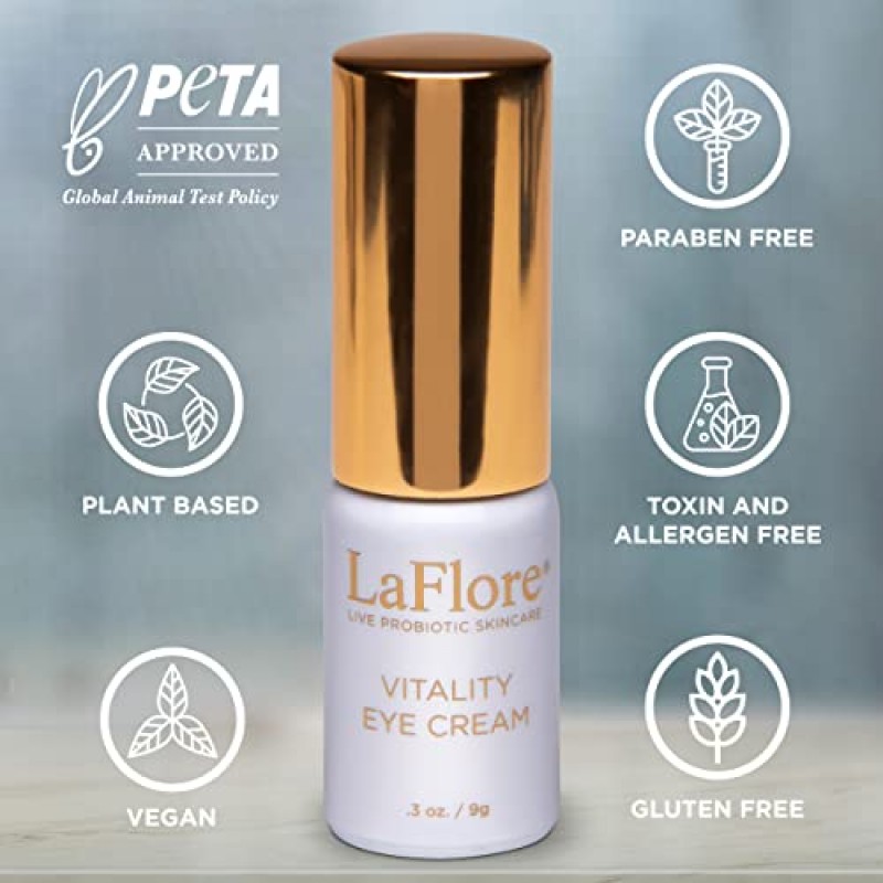 LaFlore Vitality 아이 크림 - 풍부하고 수분을 공급하며 피부 미백 아이 크림 - 다크서클, 잔주름, 주름용 - 노화 방지, 비건, 동물 실험을 하지 않음, 모든 피부 타입용