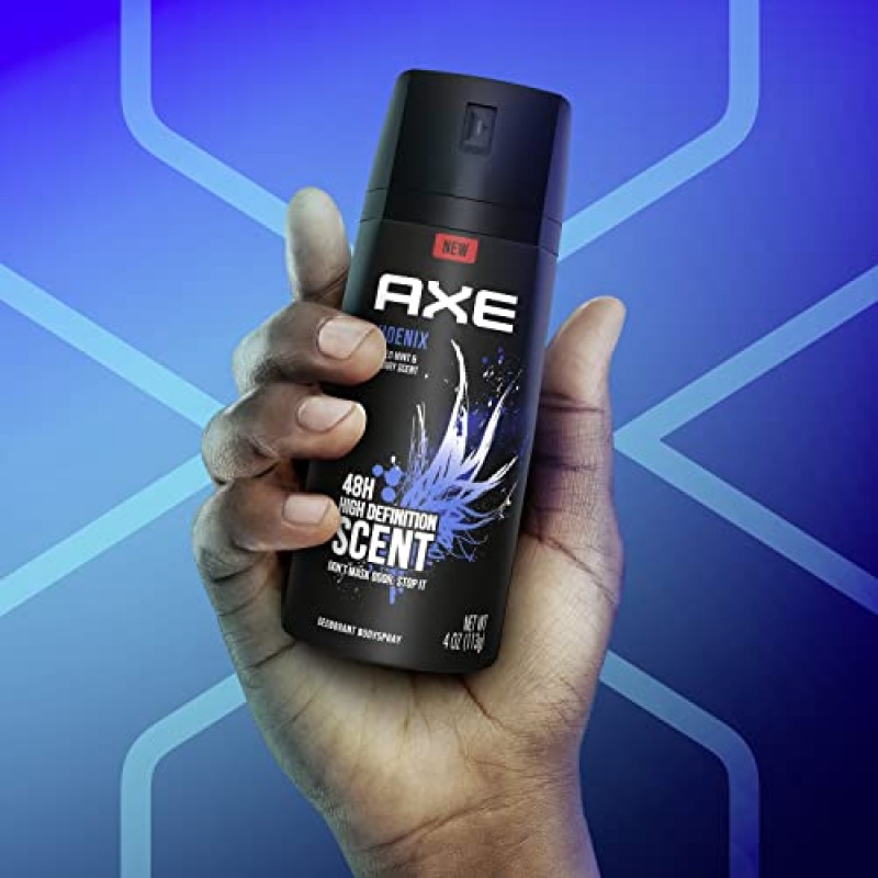 오래 지속되는 냄새 방지를 위한 Axe 바디 스프레이 데오도란트, 알루미늄 없이 제조된 남성용 Phoenix 데오도란트, 4온스(4팩)