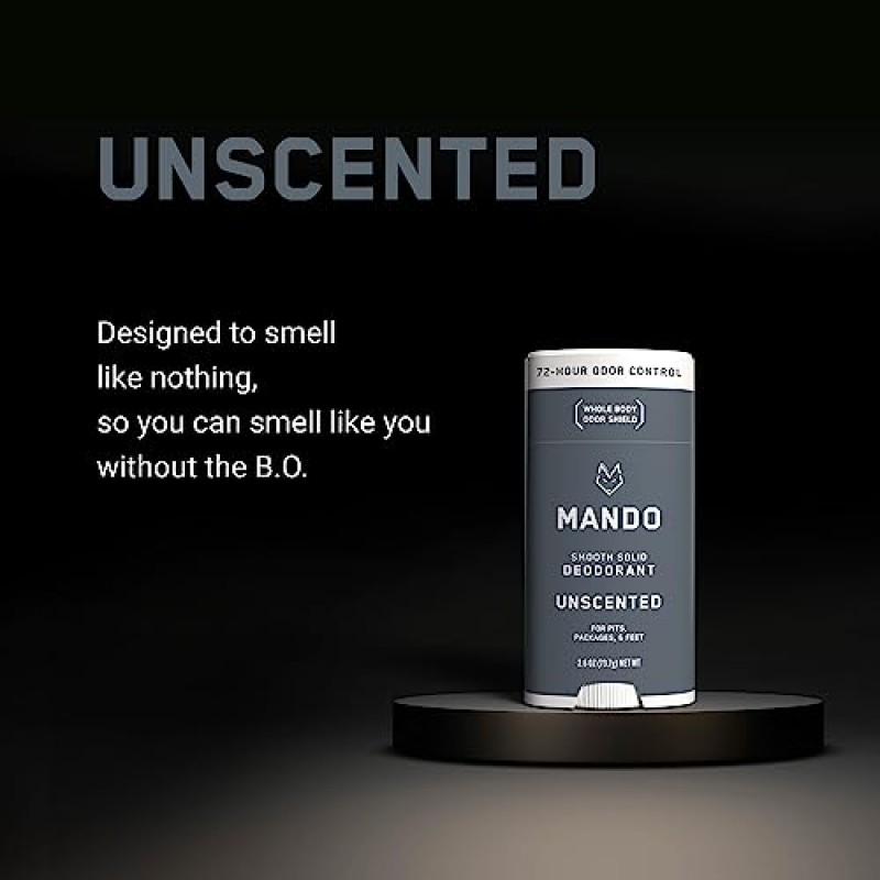Mando 남성용 전신 데오도란트 - 부드럽고 단단한 스틱 - 72시간 냄새 제어 - 알루미늄 없음, 베이킹 소다 없음, 피부 안전 - 2.6온스(1팩) - 무향