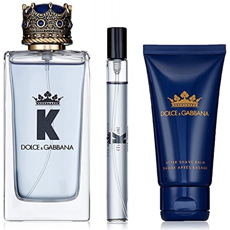 Dolce & Gabbana K 남성용 3피스 세트(3.4온스 오드뚜왈렛 스프레이, 1.6온스 애프터 셰이브 밤 + 0.33온스 여행용 스프레이)