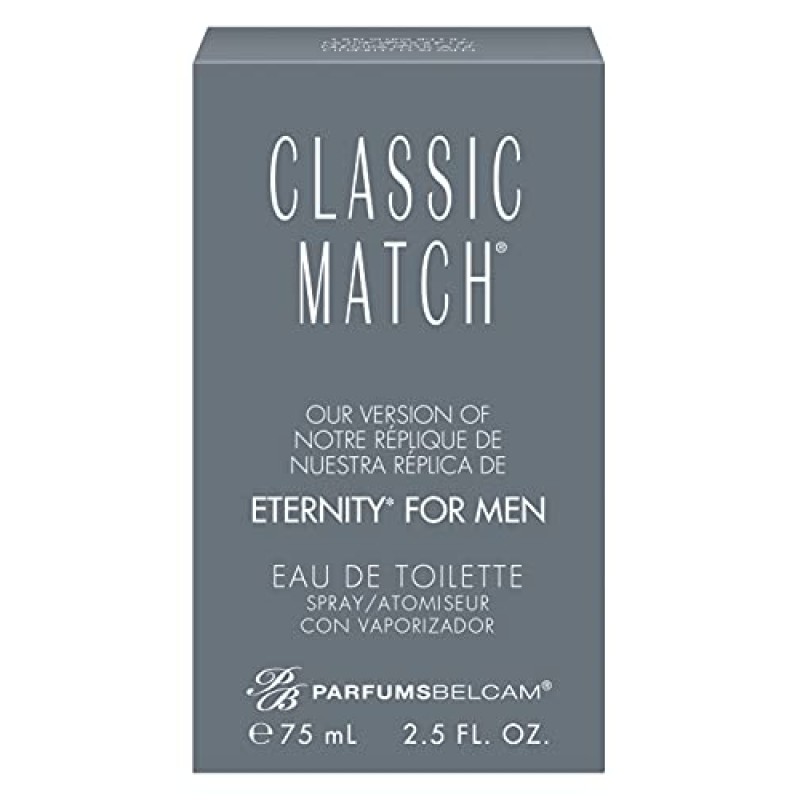 남성용 Parfums Belcam 클래식 매치, 대안 디자이너 오 드 뚜왈렛 스프레이 버전, 2.5 Fl Oz