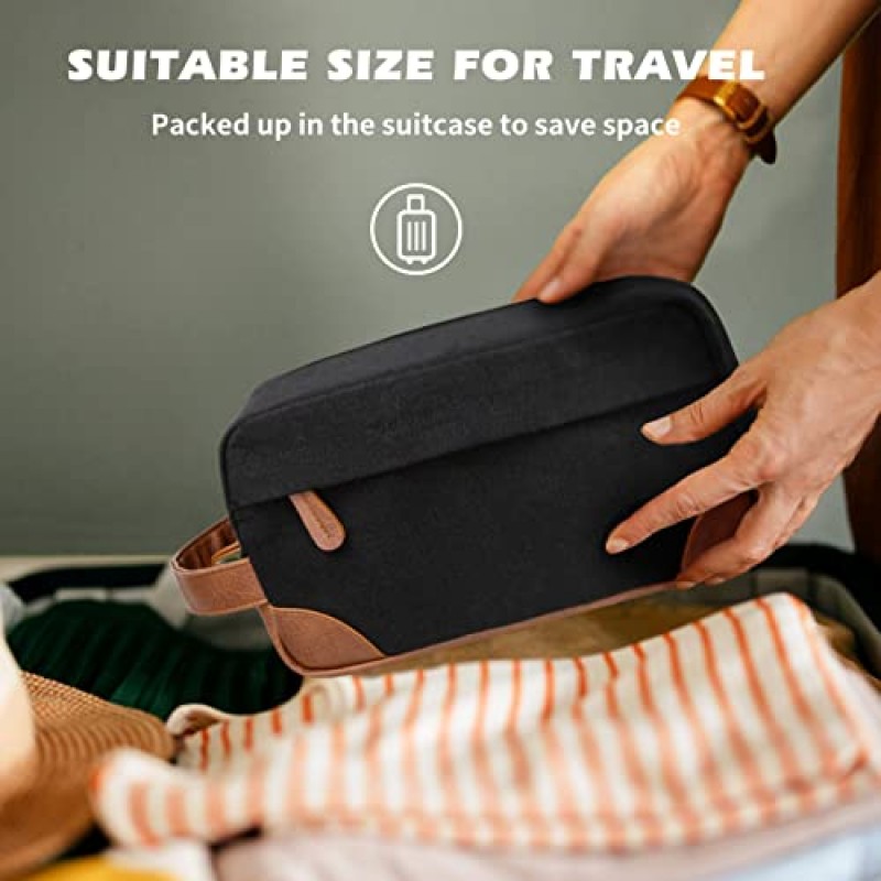 Vorspack 세면 용품 가방 남성용 Dopp 키트 매달려 여행용 대용량 방수 캔버스 면도 가방-블랙