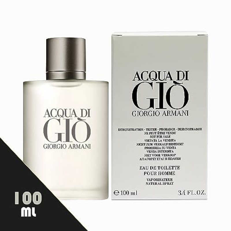 남성용 Acqua Di Gio 코롱 3.4온스 EDT 테스터 스프레이 - 라벤더 소이 캔들, 차량용 공기 청정제 및 빈 여행용 향수 분무기가 포함된 선물 세트 팩