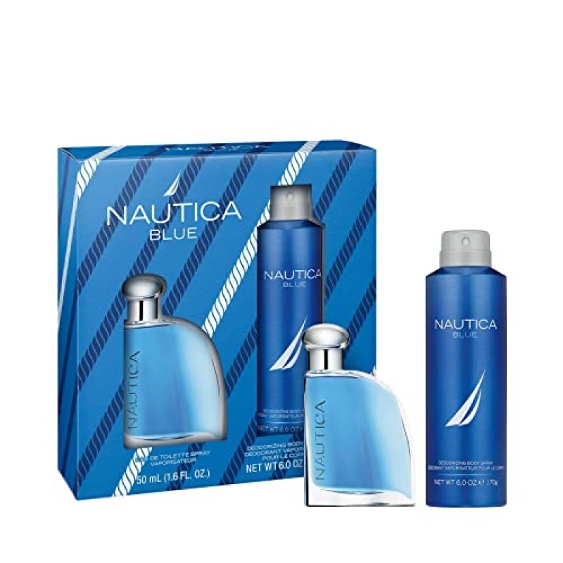 Nautica Blue 남성용 선물 세트 2피스 - 오드뚜왈렛 스프레이 1.6oz + 탈취 바디 스프레이 6.0oz