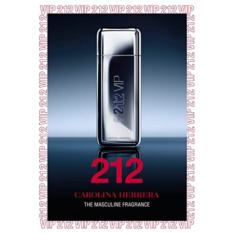 Carolina Herrera 212 남성용 Vip 남성용 향수 - 캐비어 라임, 생강, 통카빈 노트 - 친밀하고 자기적인 향 - 신선하고 우디한 향의 혼합 - 야간 사용에 적합 - Edt 스프레이 - 6.75온스