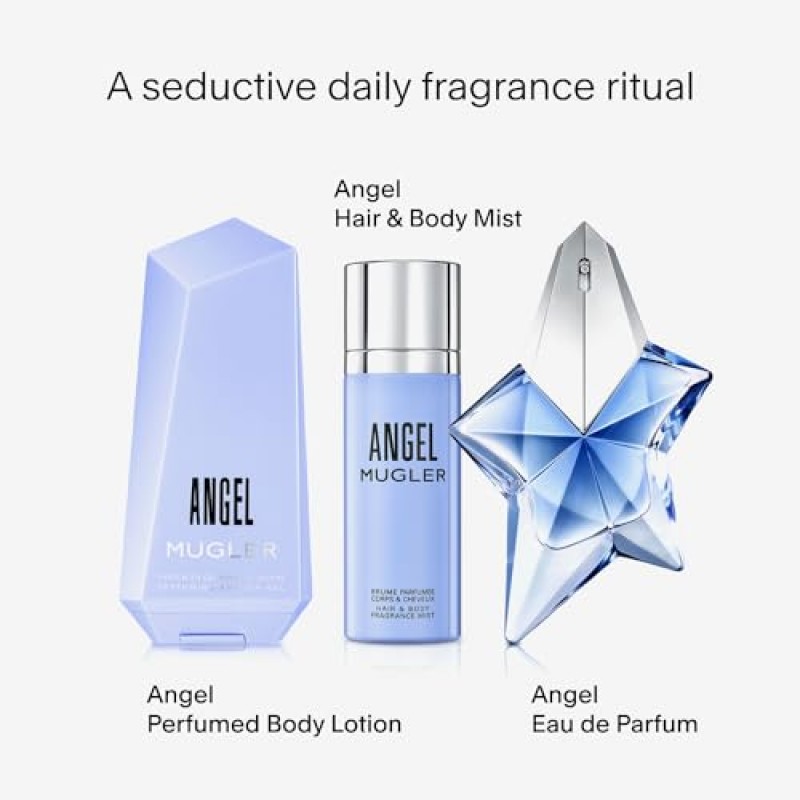 Mugler Angel - 바디 로션 - 꽃 & 우디 - 여성용 향 모이스처라이저 - 모란, 프랄린, 우드 어코드 함유 - 6.7 Fl Oz