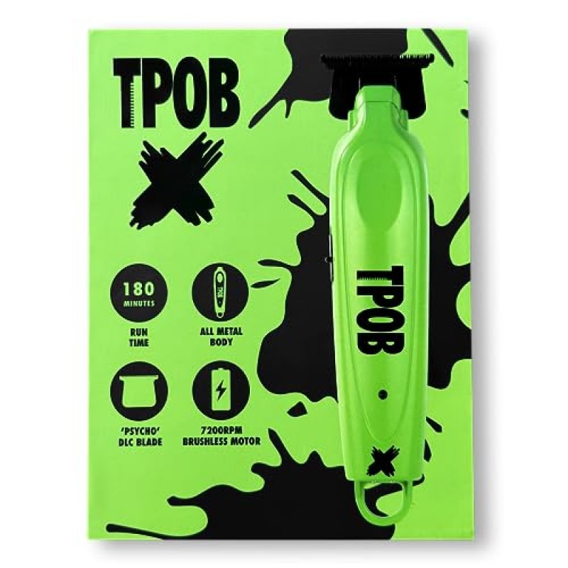 TPOB X 디지털 브러시리스 7200rpm 남성용 전문 헤어 트리머 헤어 클리퍼, Psycho Zero Gapped T-Blade 트리머 무선 충전식 Edgers 클리퍼(X 트리머 그린)