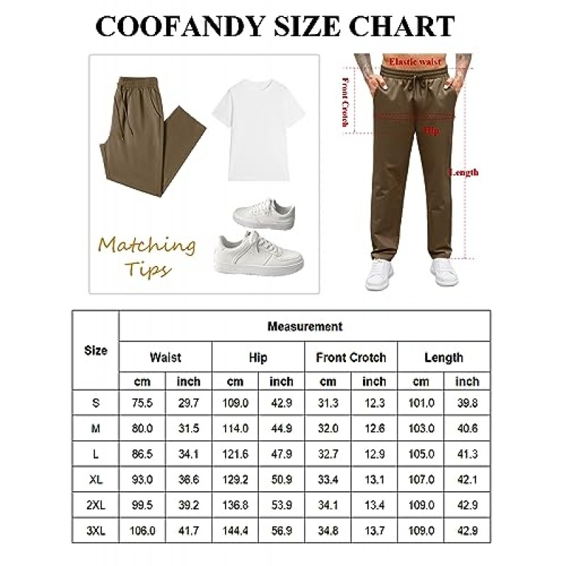 COOFANDY 남성 캐주얼 드로스트링 팬츠 레귤러핏 신축성 있는 허리 코튼 베이직 스트레이트 레그 카고 바지