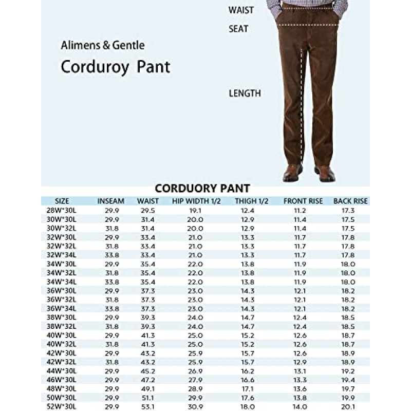 Alimens & Gentle 남성용 코듀로이 팬츠 스트레이트핏 플랫 프론트 캐주얼 치노 팬츠