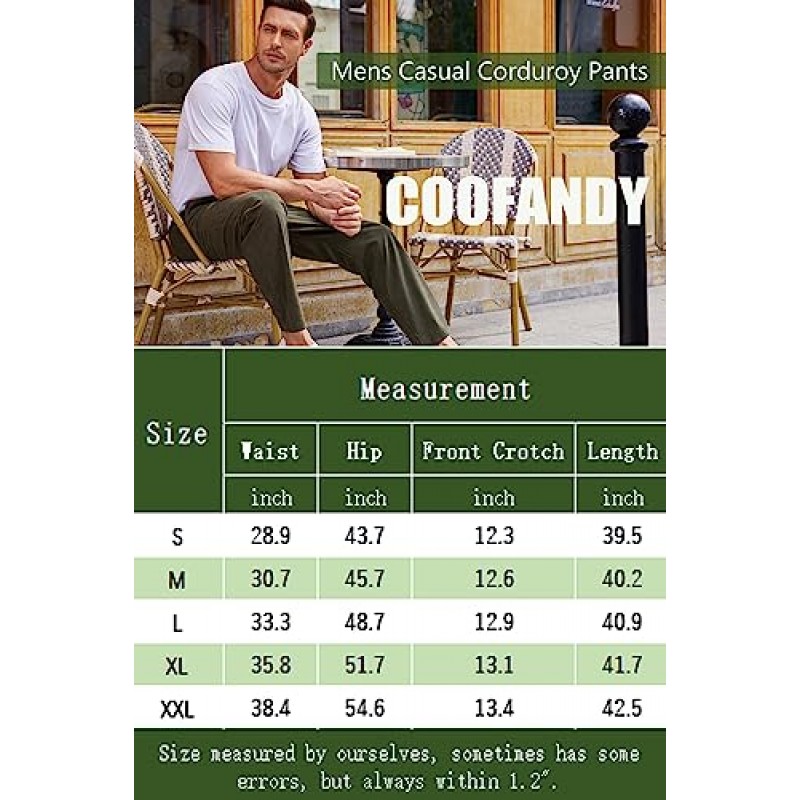 COOFANDY 남성 캐주얼 바지 코듀로이 신축성 조절 가능한 신축성 있는 허리밴드 바지