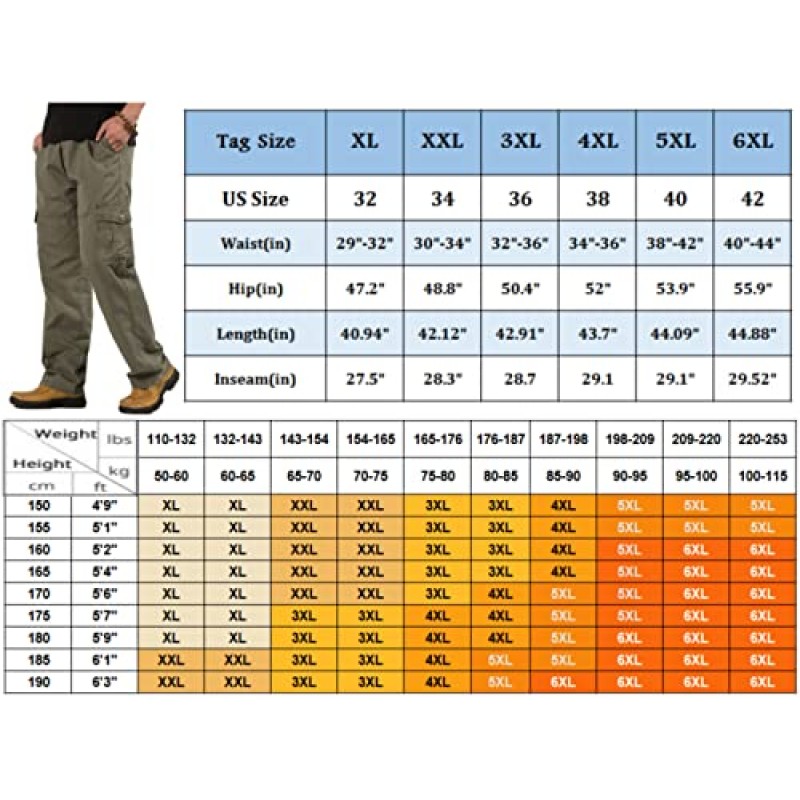 Raroauf 남성용 완전 신축성 있는 허리 캐주얼 카고 바지 편안한 핏 경량 풀온 작업 바지
