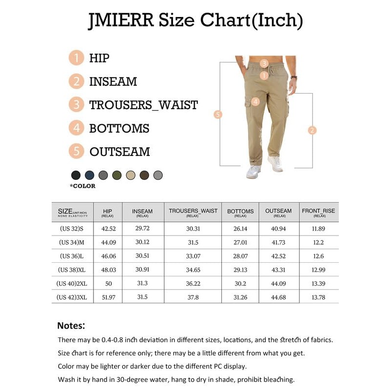 JMIERR 남성 캐주얼 카고 바지 신축성 있는 허리 스트레치 드로우스트링 편안한 핏 전술 작업 조깅 바지 멀티 포켓