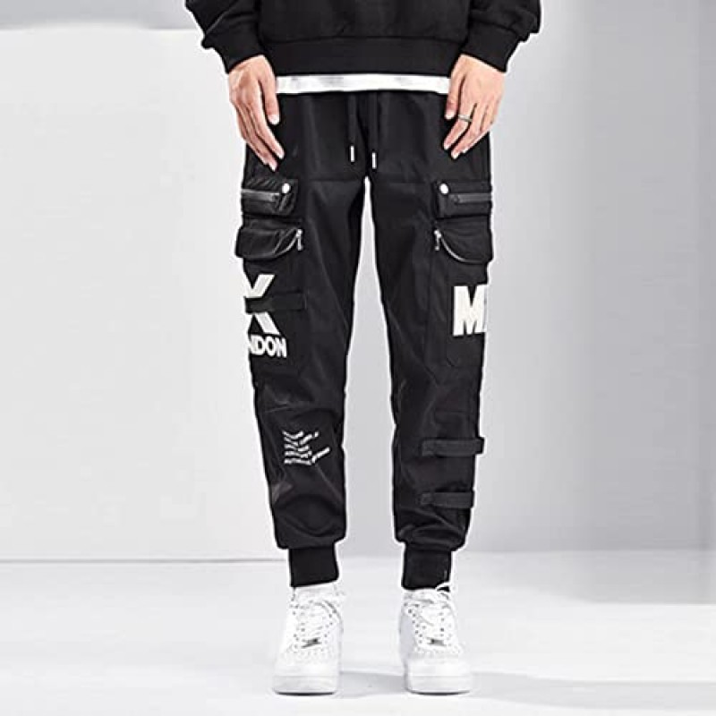 XYXIONGMAO 남성용 블랙 카고 오버올 바지 Techwear 스트리트 힙합 스웨트 팬츠 Cyberpunk Joggers 남성용 카고 바지