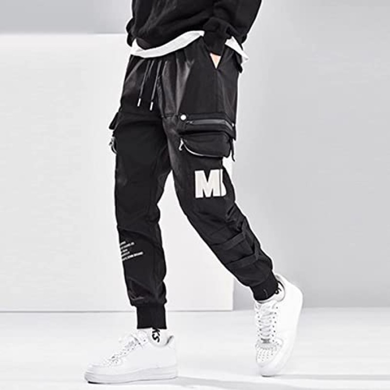 XYXIONGMAO 남성용 블랙 카고 오버올 바지 Techwear 스트리트 힙합 스웨트 팬츠 Cyberpunk Joggers 남성용 카고 바지