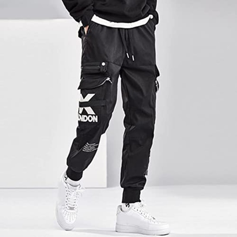 XYXIONGMAO 남성용 블랙 카고 오버올 바지 Techwear 스트리트 힙합 스웨트 팬츠 Cyberpunk Joggers 남성용 카고 바지