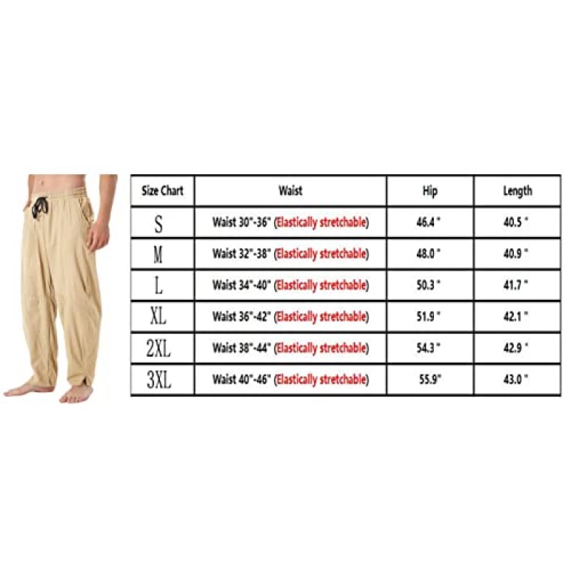 CLANMILUMS 남성 코튼 린넨 바지 캐주얼 드로스트링 여름 해변 루즈한 바지