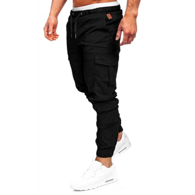 Wimerace Mens Joggers 카고 바지 남성 패션 바지 스웨트 팬츠 캐주얼 작업 치노 바지 Drawstring 6 Pockets