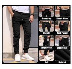 Wimerace Mens Joggers 카고 바지 남성 패션 바지 스웨트 팬츠 캐주얼 작업 치노 바지 Drawstring 6 Pockets