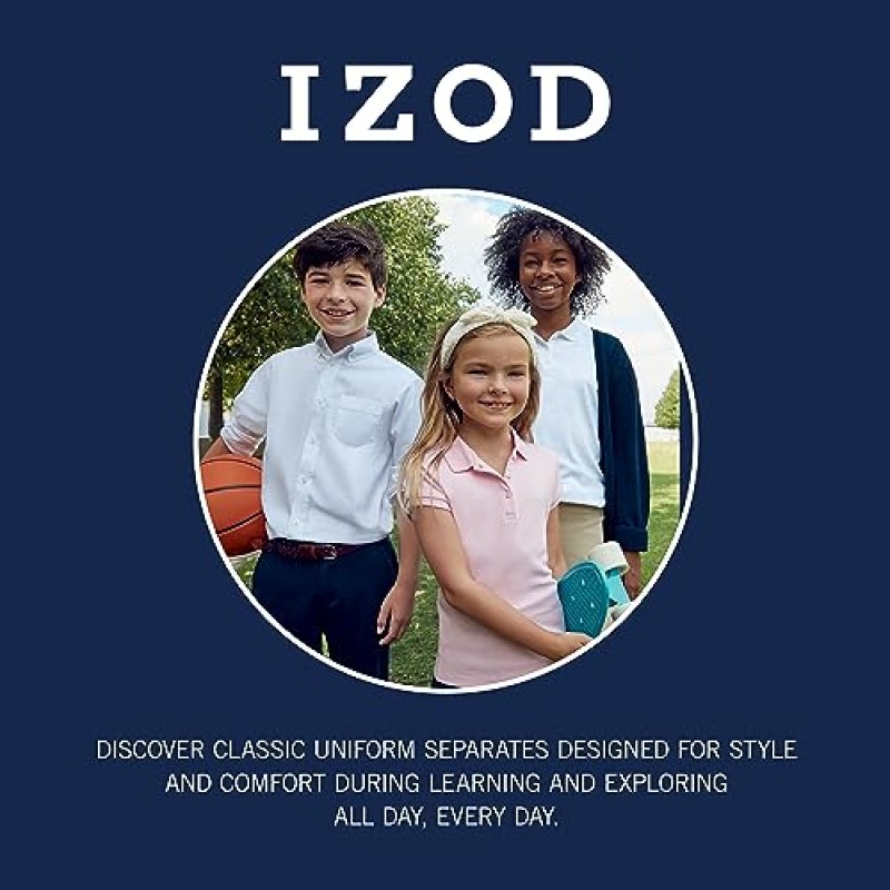 IZOD 남성용 젊은 유니폼 트윌 카키 바지, 플랫 프론트 & 편안한 허리밴드, 신축성 있는 원단