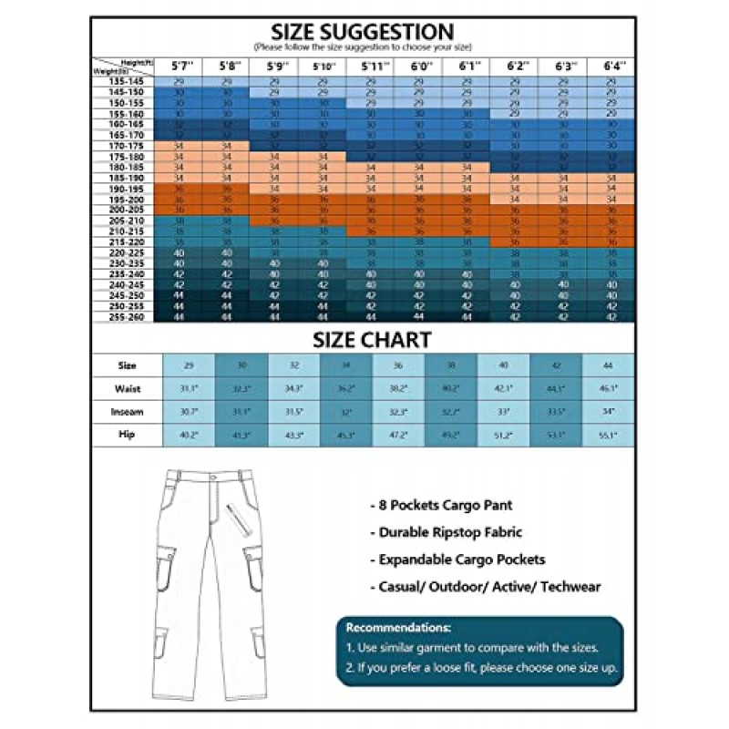 TRGPSG 남성용 와일드 카고 바지, 카모 바지 코튼 캐주얼 작업 하이킹 바지(8개 주머니 포함)(벨트 없음)