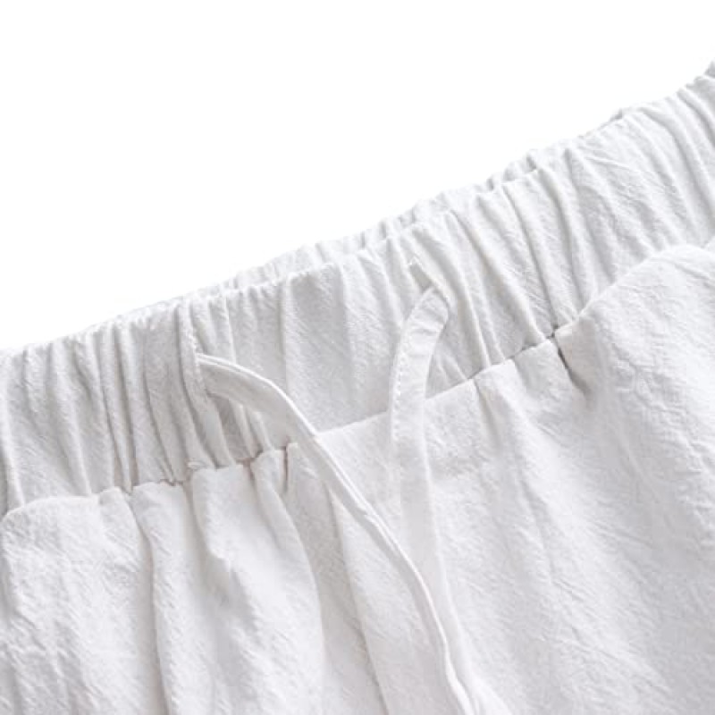 YAOBAOLE 남성 리넨 반바지 여름 해변 반바지 Drawstring 탄성 허리 느슨한 여름 요가 바지