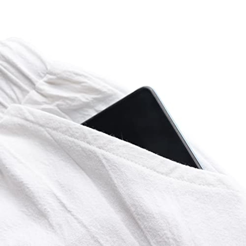 YAOBAOLE 남성 리넨 반바지 여름 해변 반바지 Drawstring 탄성 허리 느슨한 여름 요가 바지