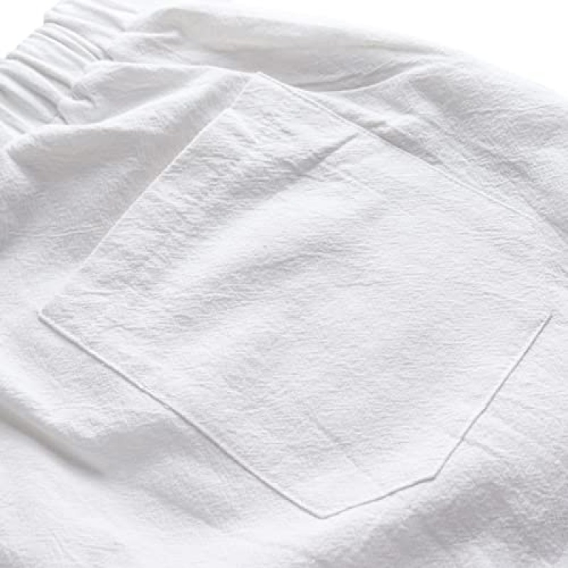 YAOBAOLE 남성 리넨 반바지 여름 해변 반바지 Drawstring 탄성 허리 느슨한 여름 요가 바지