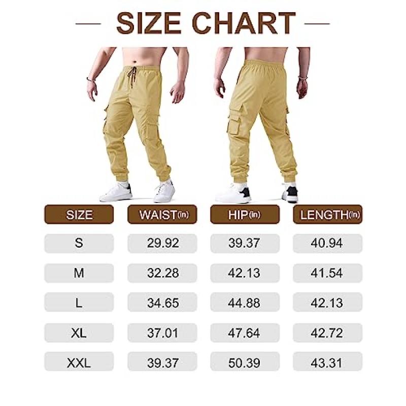 PASLTER 남성용 카고 바지 플랩 포켓 캐주얼 드로우 스트링 신축성있는 허리 스포츠 하이킹 조깅 스선 팬츠 남성용