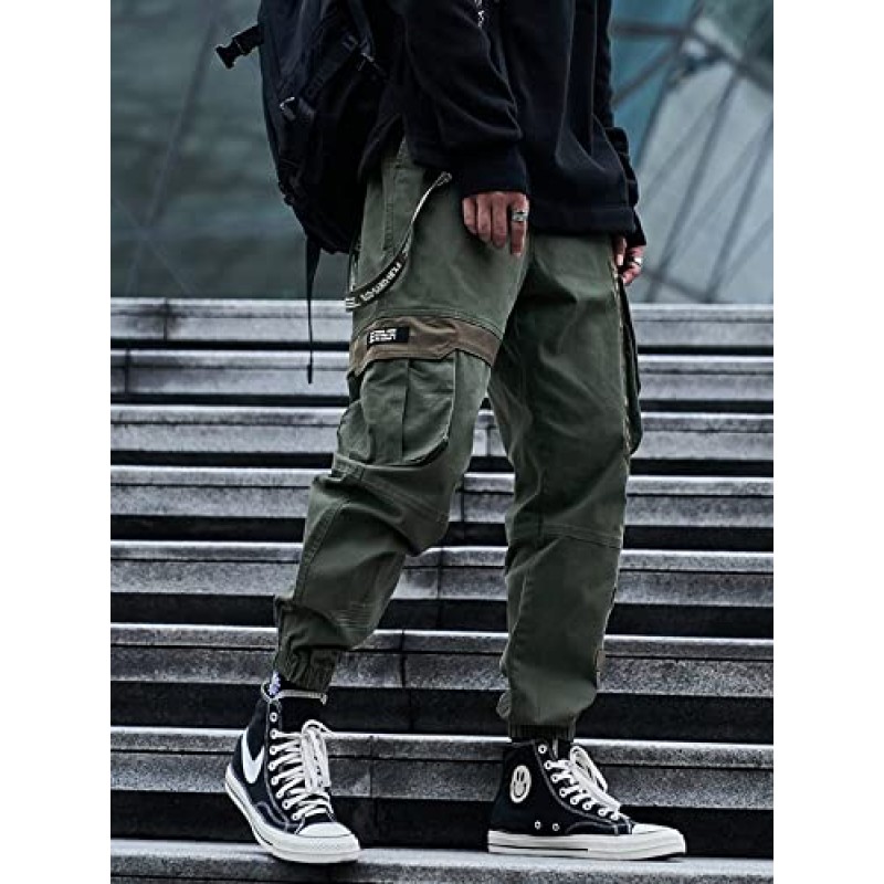 남성 세련된 힙합 조깅 Techwear 카고 바지 남성용 스트리트 패션 바지