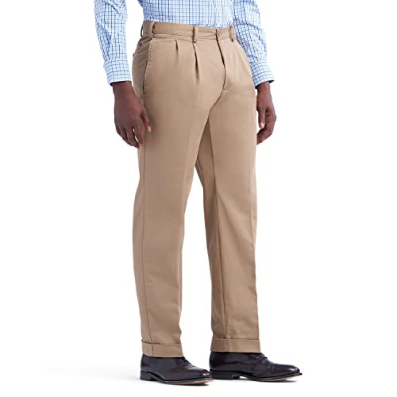 IZOD 남성용 아메리칸 치노(불활성 플랫 프론트 또는 플리츠) 클래식핏 바지, 잉글리시 카키, 36W x 32L