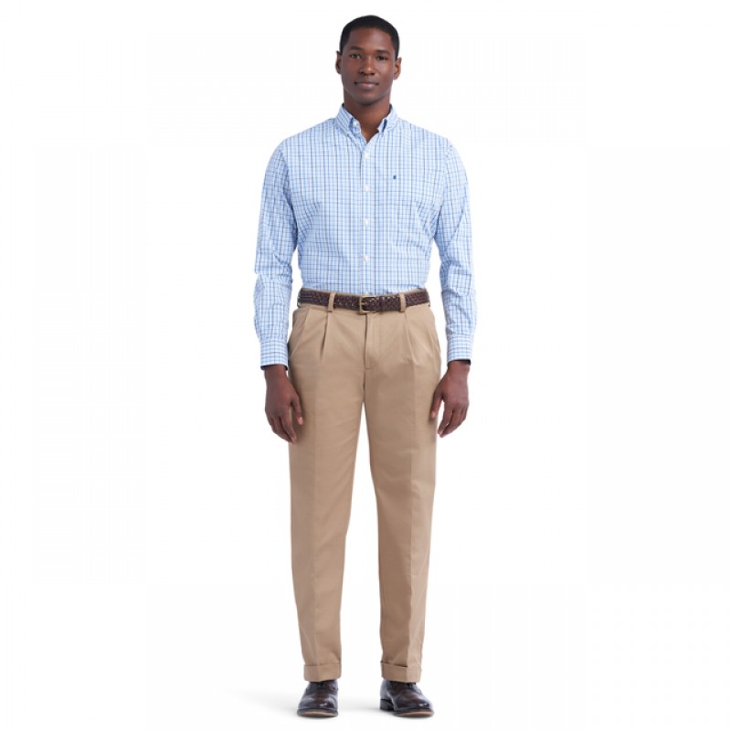 IZOD 남성용 아메리칸 치노(불활성 플랫 프론트 또는 플리츠) 클래식핏 바지, 잉글리시 카키, 36W x 32L
