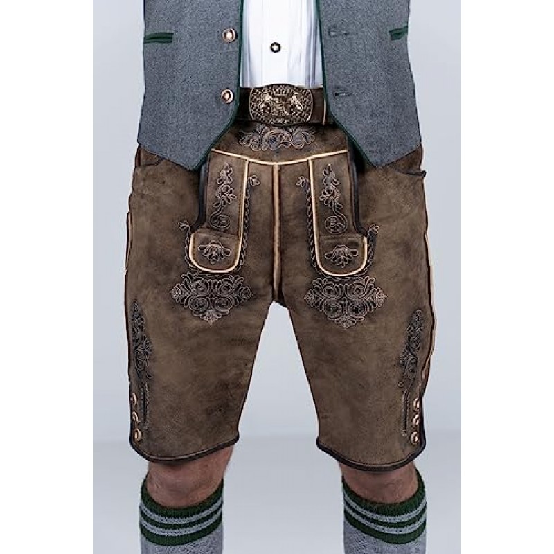 Edelnice Trachtenmode 바이에른 전통 짧은 가죽 바지 Fabian Lederhosen with Belt