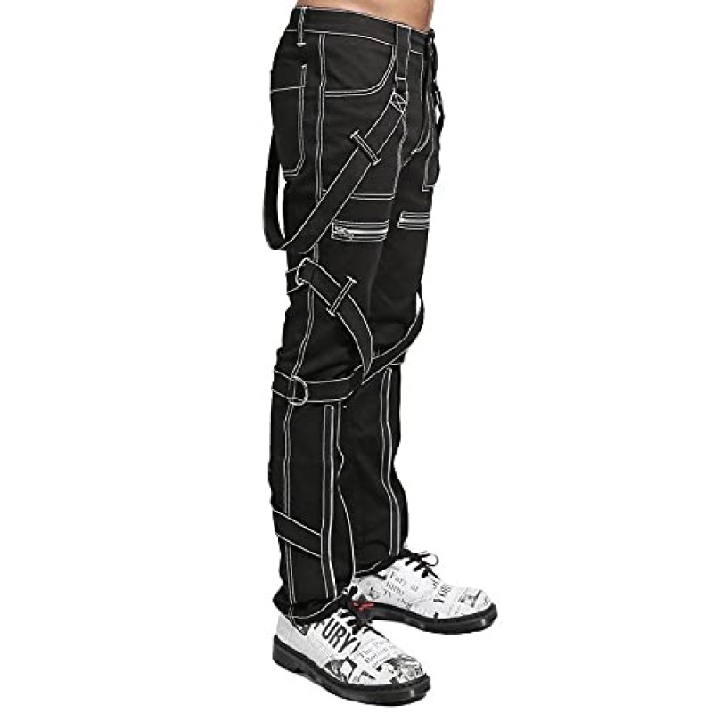 프라임 품질 고딕 스트랩 지퍼 스티치 바지 펑크 록 스터드 메탈 & 체인 바지 Tripp Pants/USA